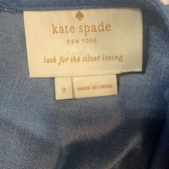 KATE SPADE NEW YORK Chambray Fluffer Sleeve Ruffle Hem Indigo Summer Dress - Picture 5 of 8